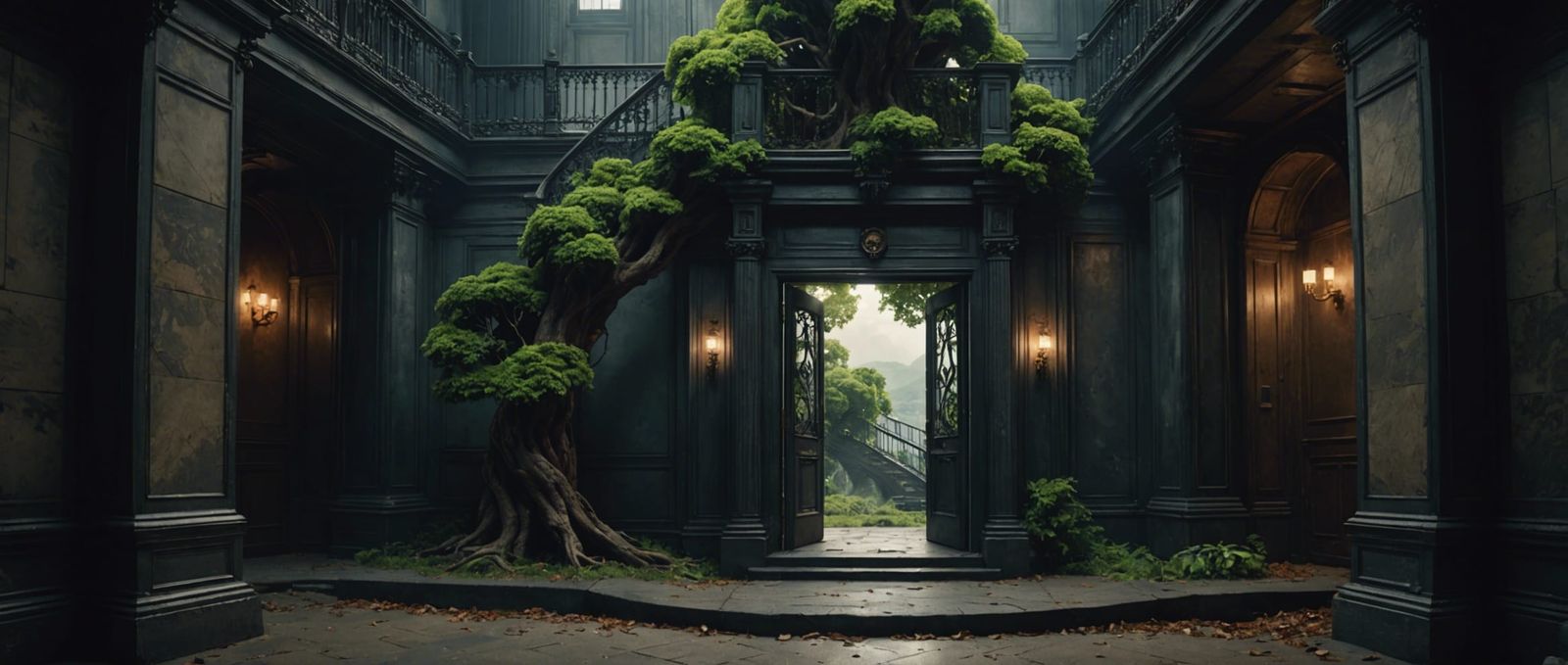 Underground Tree Mansion with Elevator Door