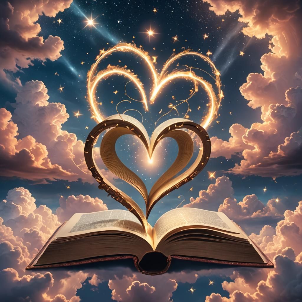 Magical Book Opens to Reveal Heart in Sky