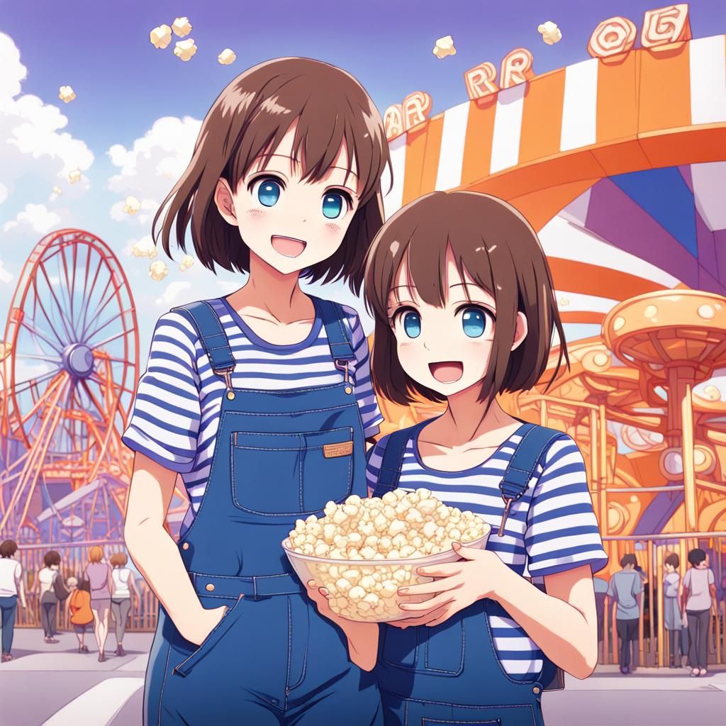 Sisters at Amusement Park in Anime Style