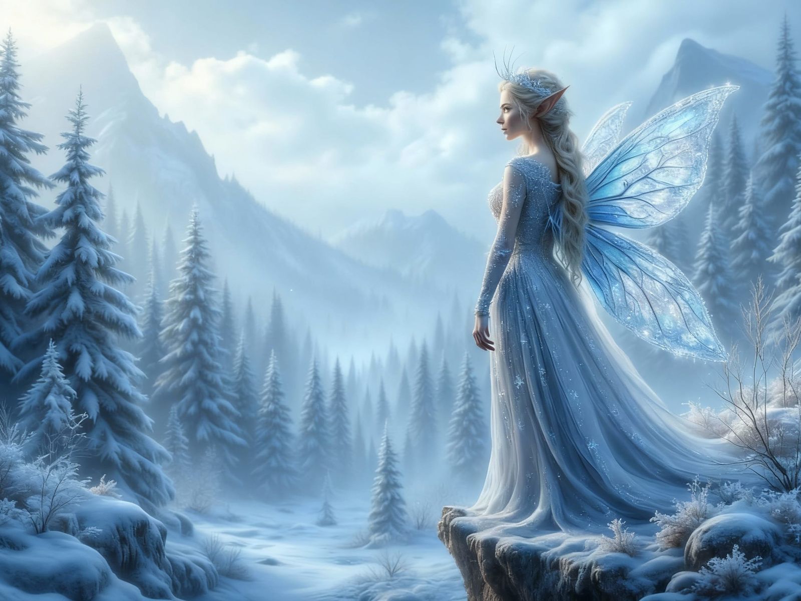 Snow Fairy Elf Queen Rules Winter Forest