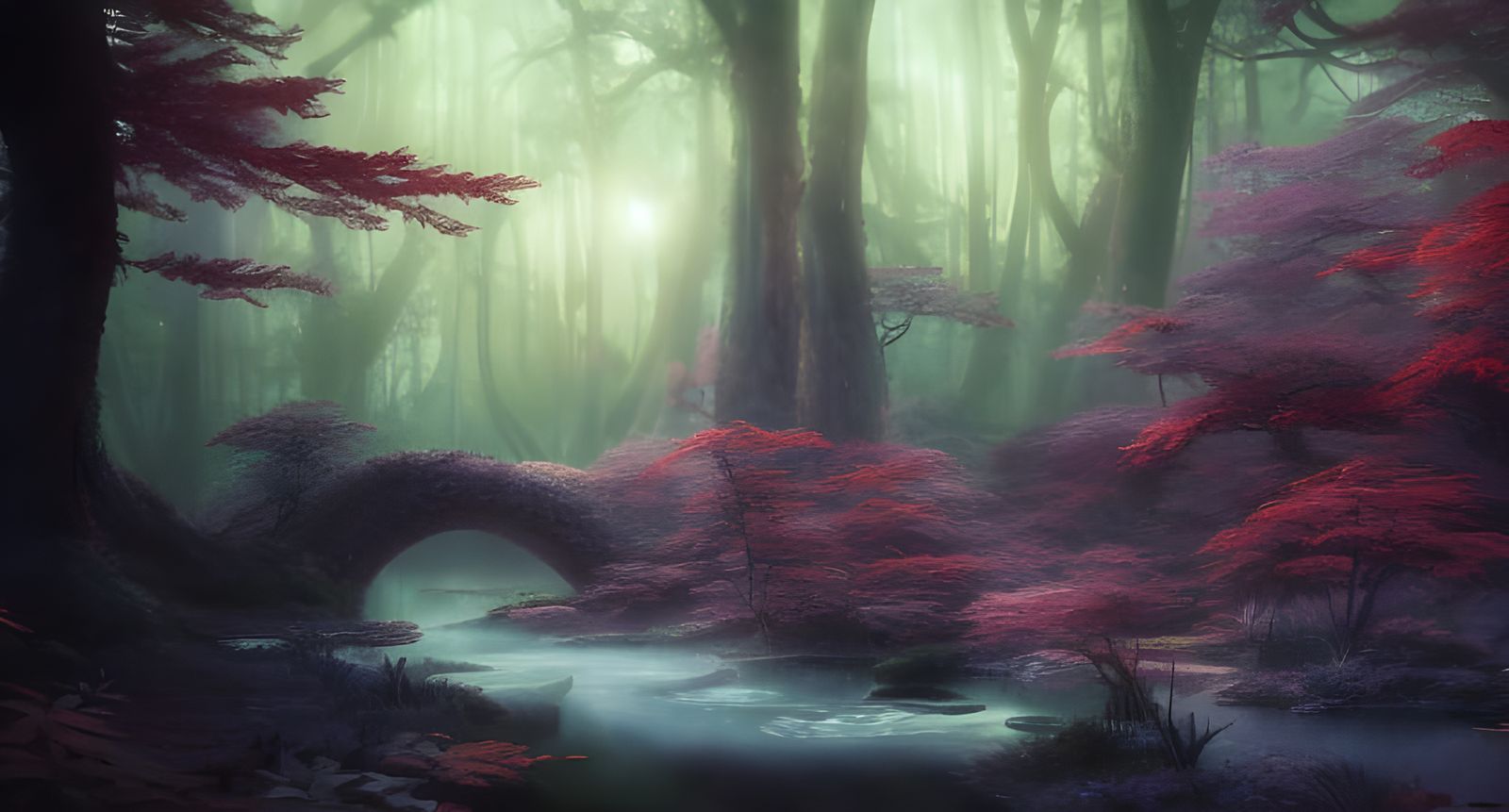 Magical Japanese Forest Landscape at Night in 8K