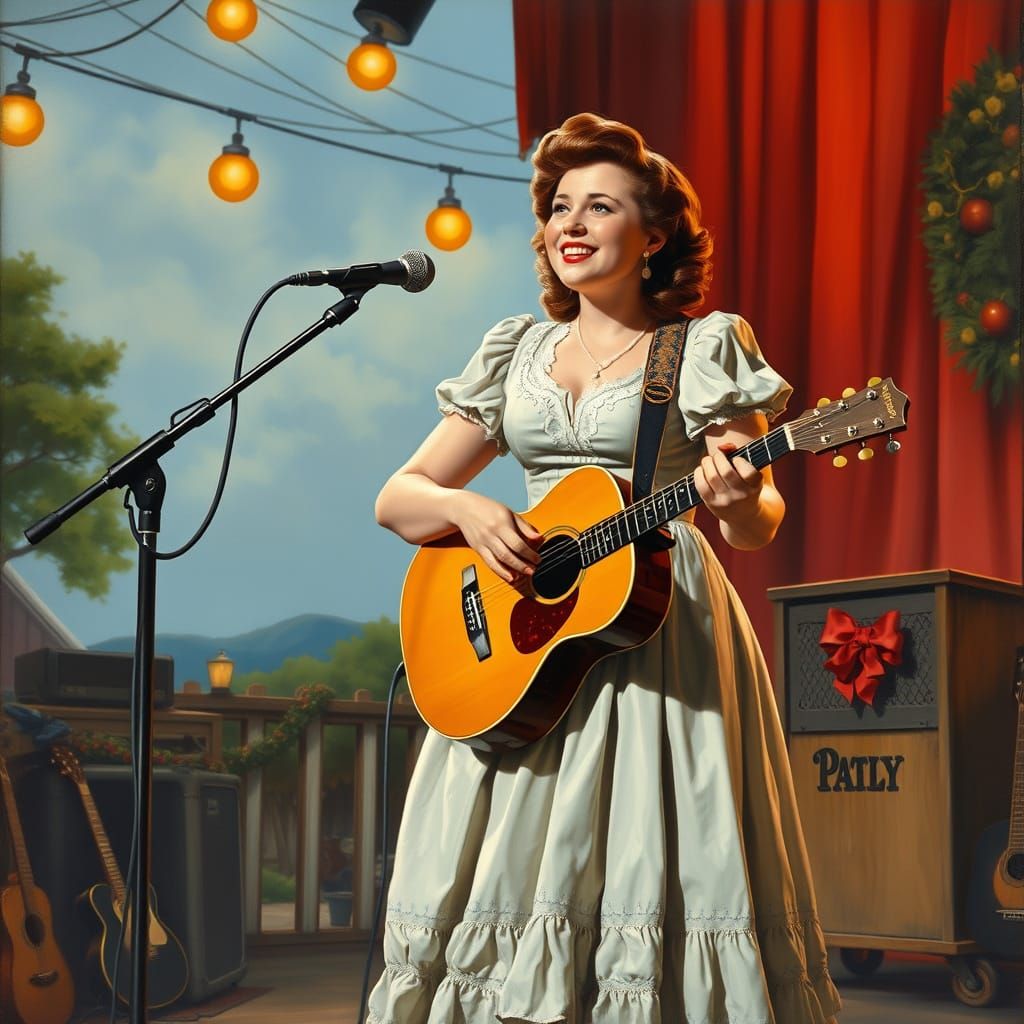 Country Singer on Stage in Rockwell-esque Style