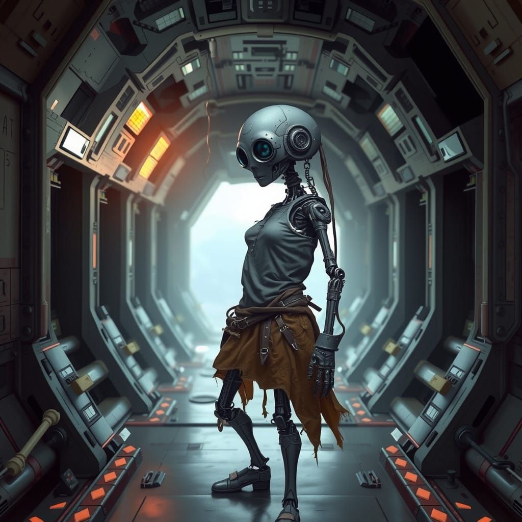 Battle Droid Girl in Abandoned Spaceship Passage