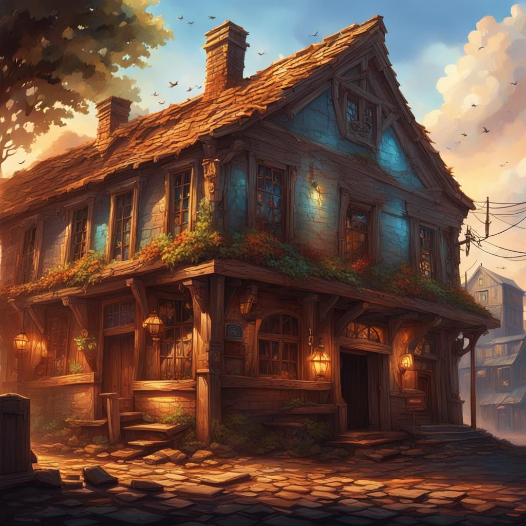 Abandoned Tavern Interior in Hyperrealistic Splash Art