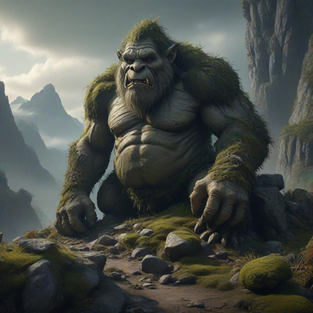 Mossy Mountain Troll Awakens: Digital Matte Painting