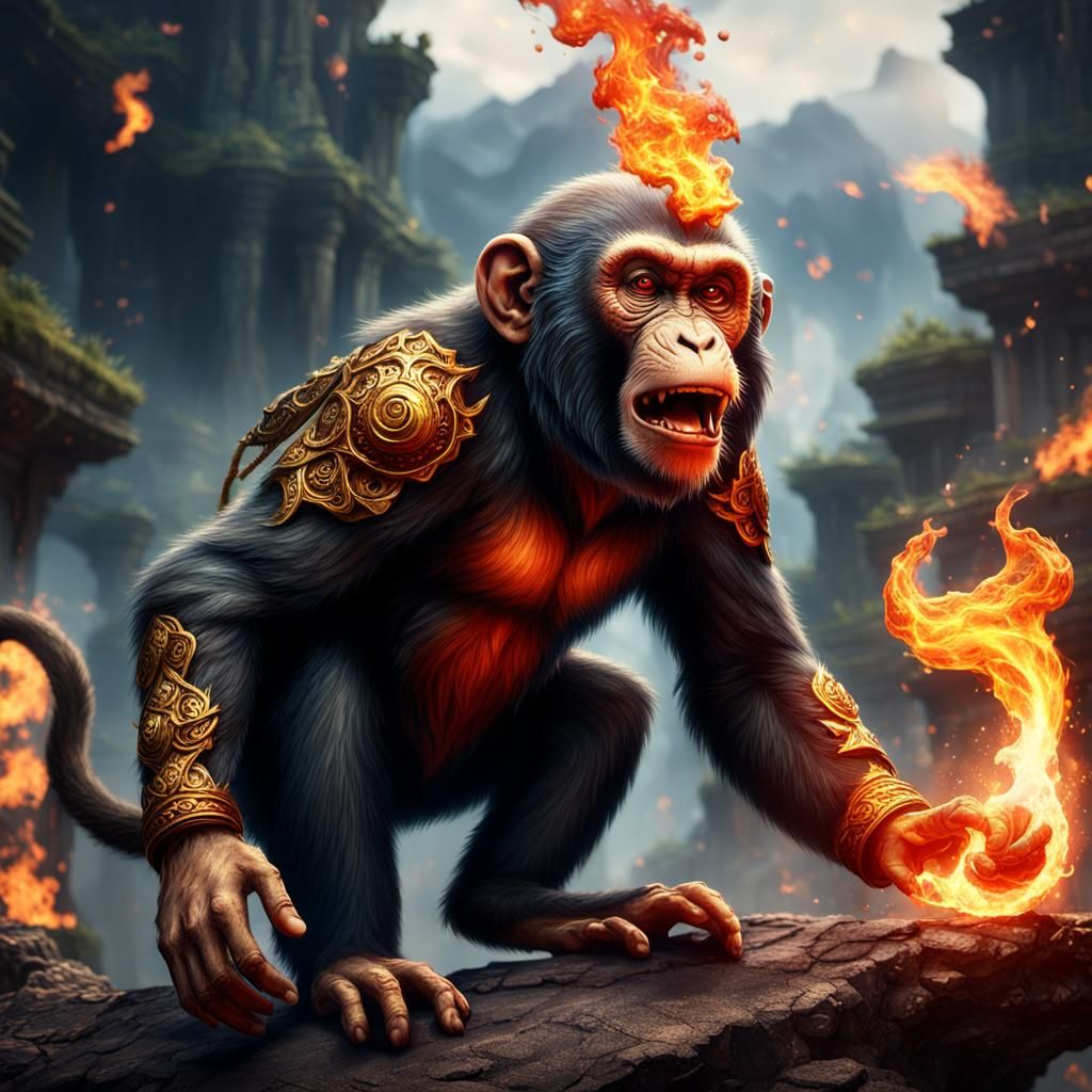 Fire-Breathing Monkey in Detailed Matte Painting