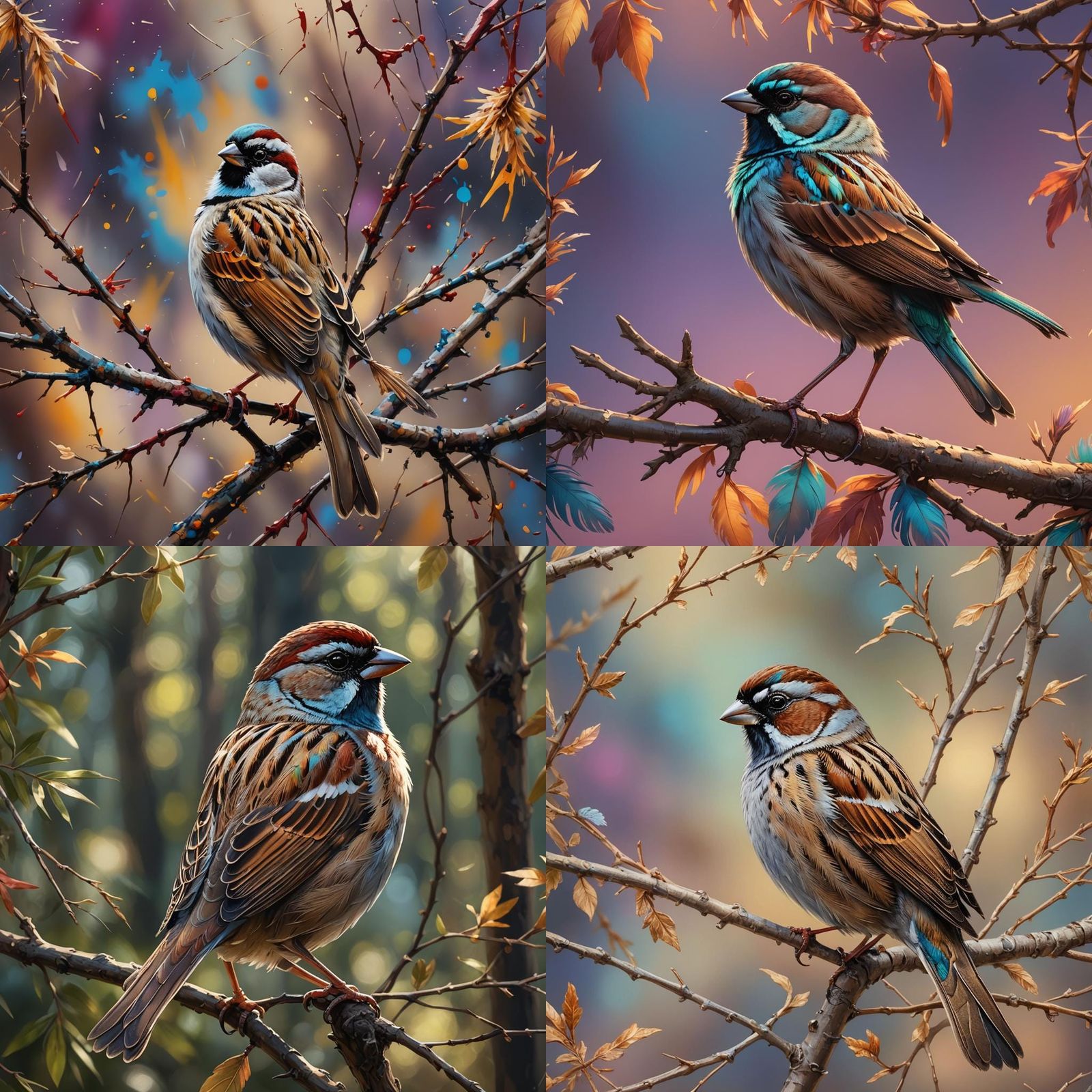 Detailed Sparrow in Macro View: Hyperrealistic Concept Art