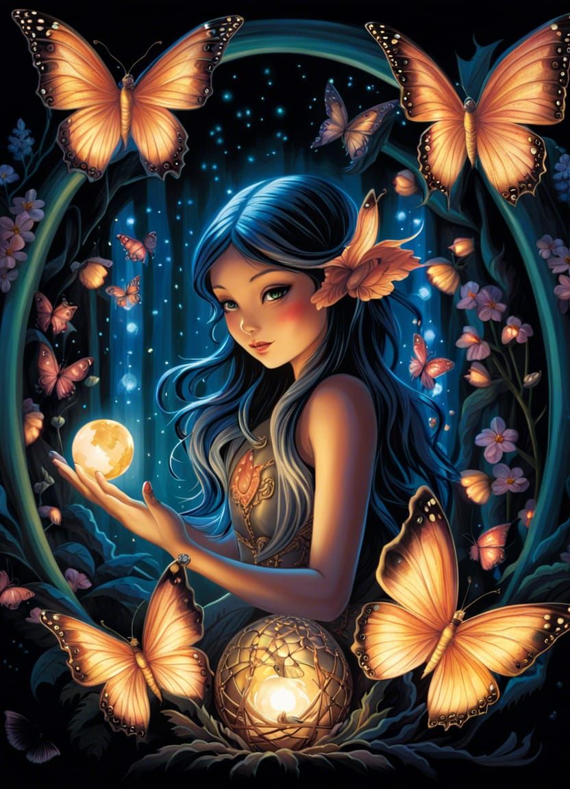 Fairy with Dragon Egg and Butterflies