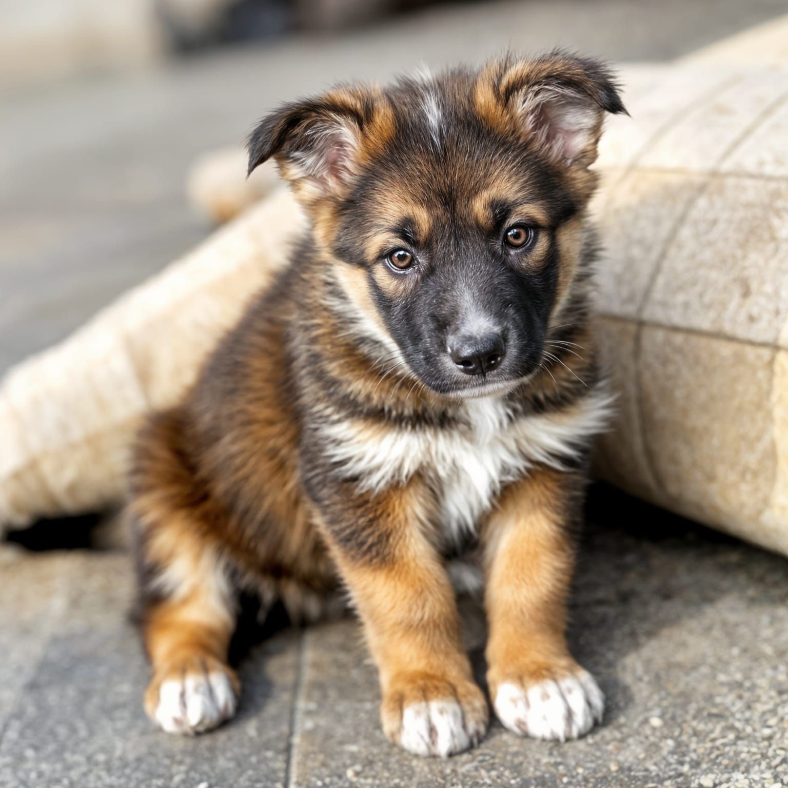 Adorable Sable Shepherd Puppy with White Paws
