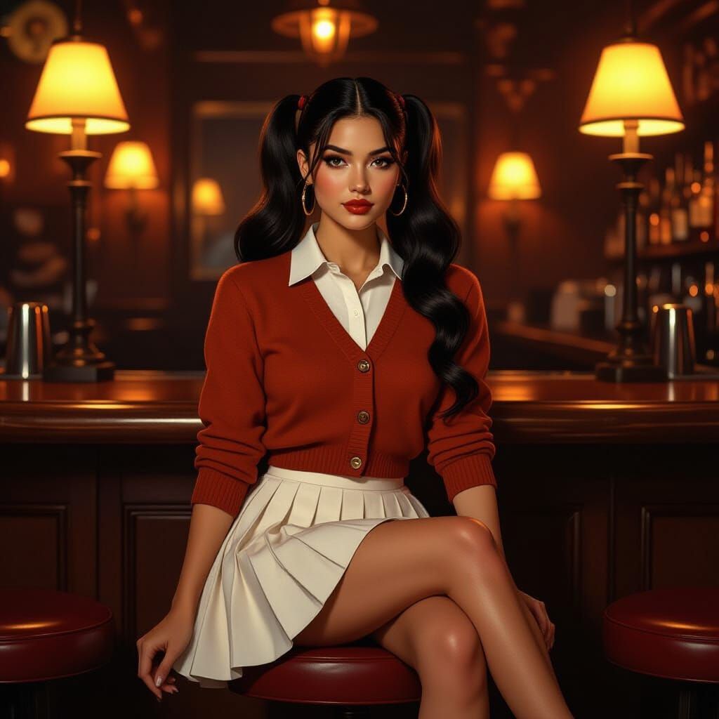 Woman in Rust Cardigan at Moody Bar