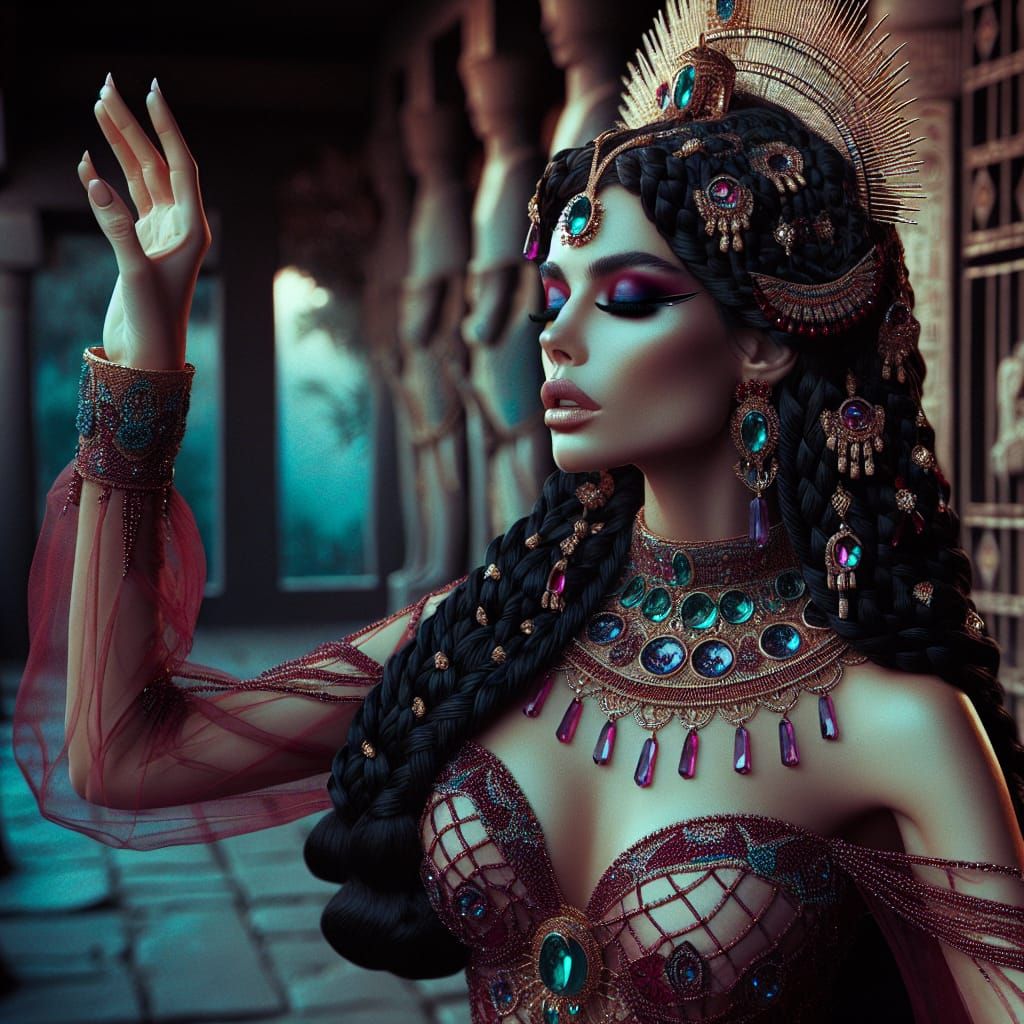 Ancient Egyptian Goddess of Singing in Lavish, Maximalist St...