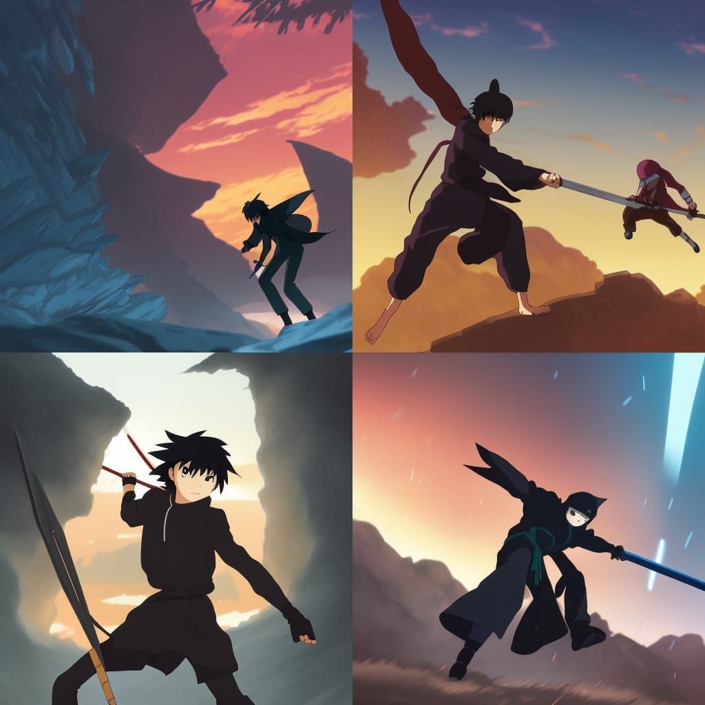 Ninja vs Dragon in Anime Key Visual Style