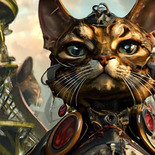 Steampunk Cats Portrait in Detailed Digital Art
