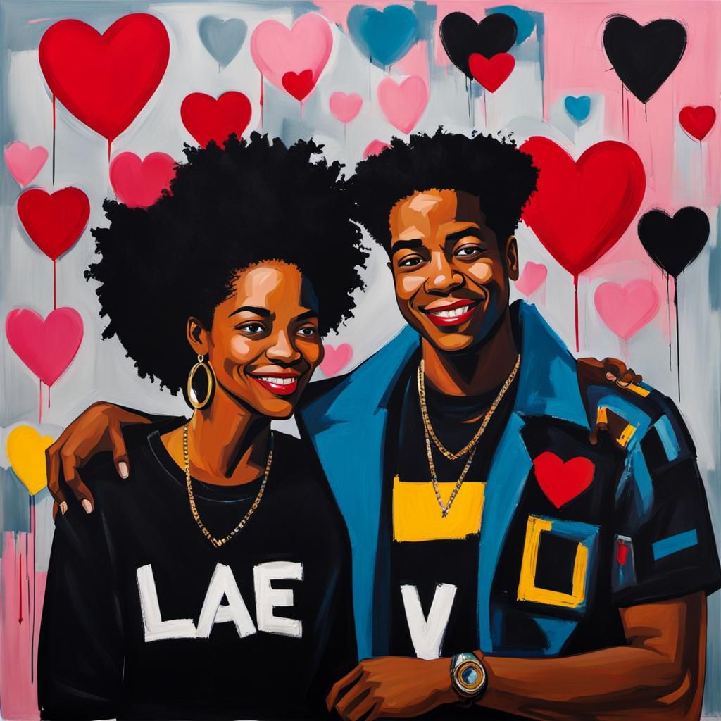 Valentine's Day Black Couple in Basquiat Style