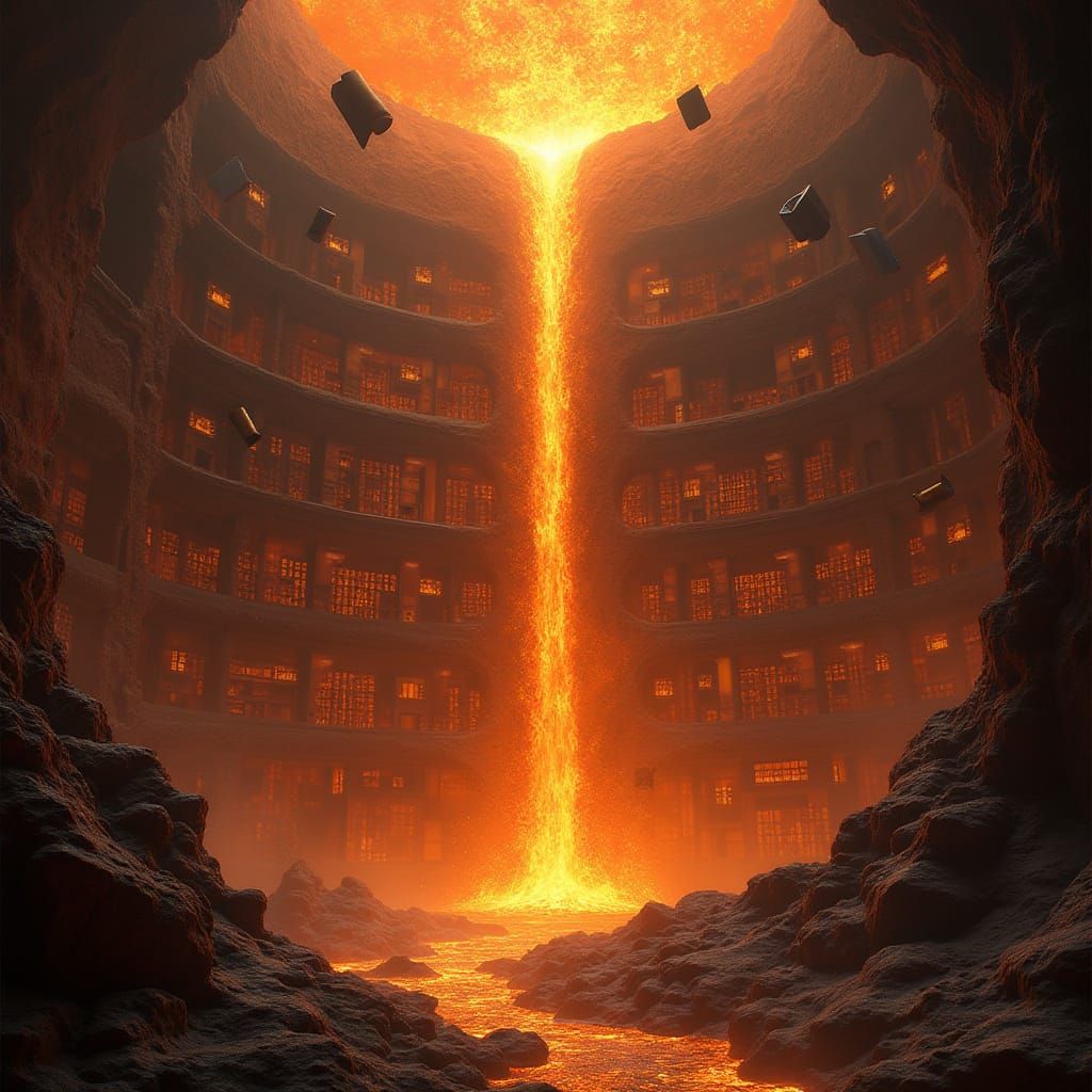Glowing Volcano Library with Floating Books