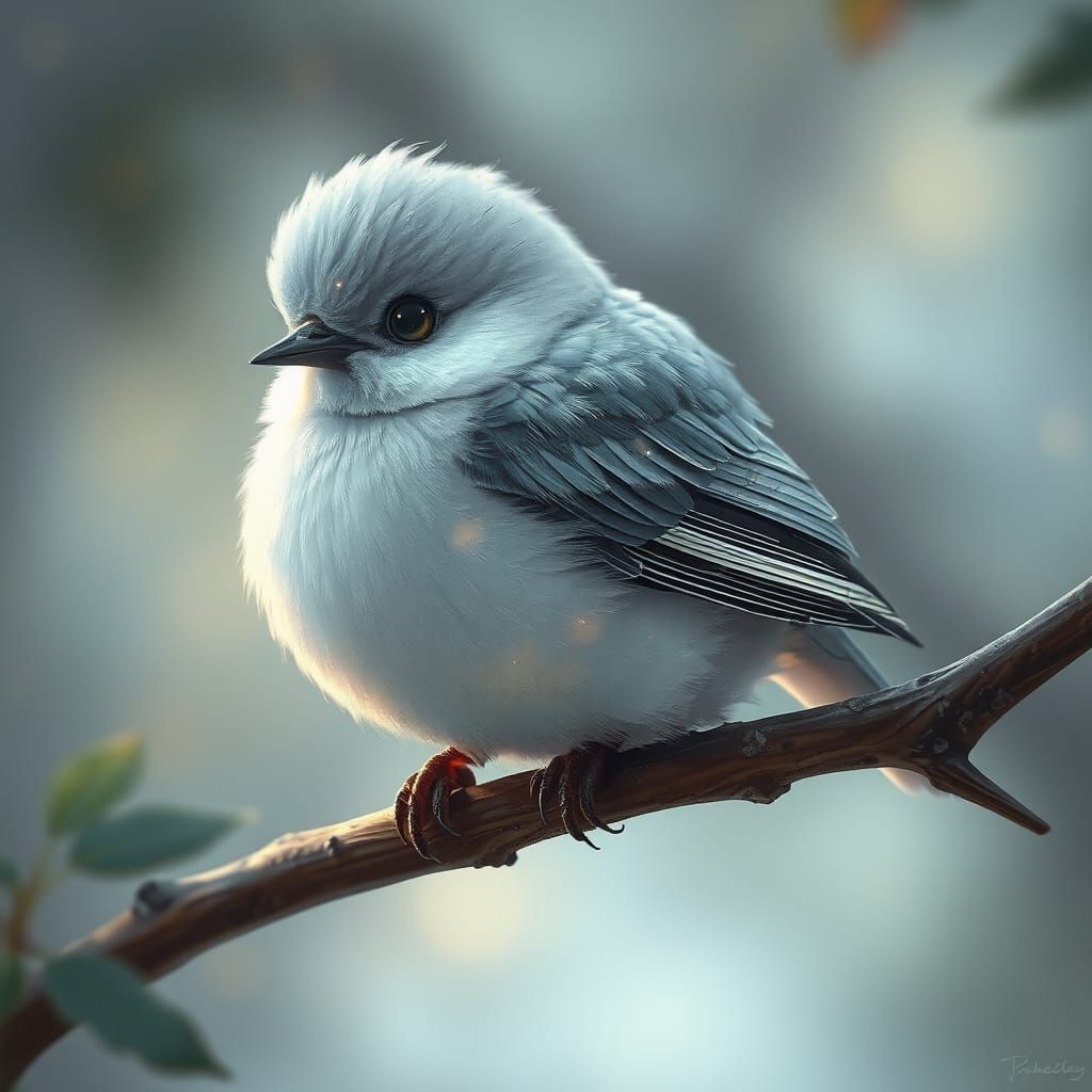 Ethereal Bird in Enchanted Forest Scene