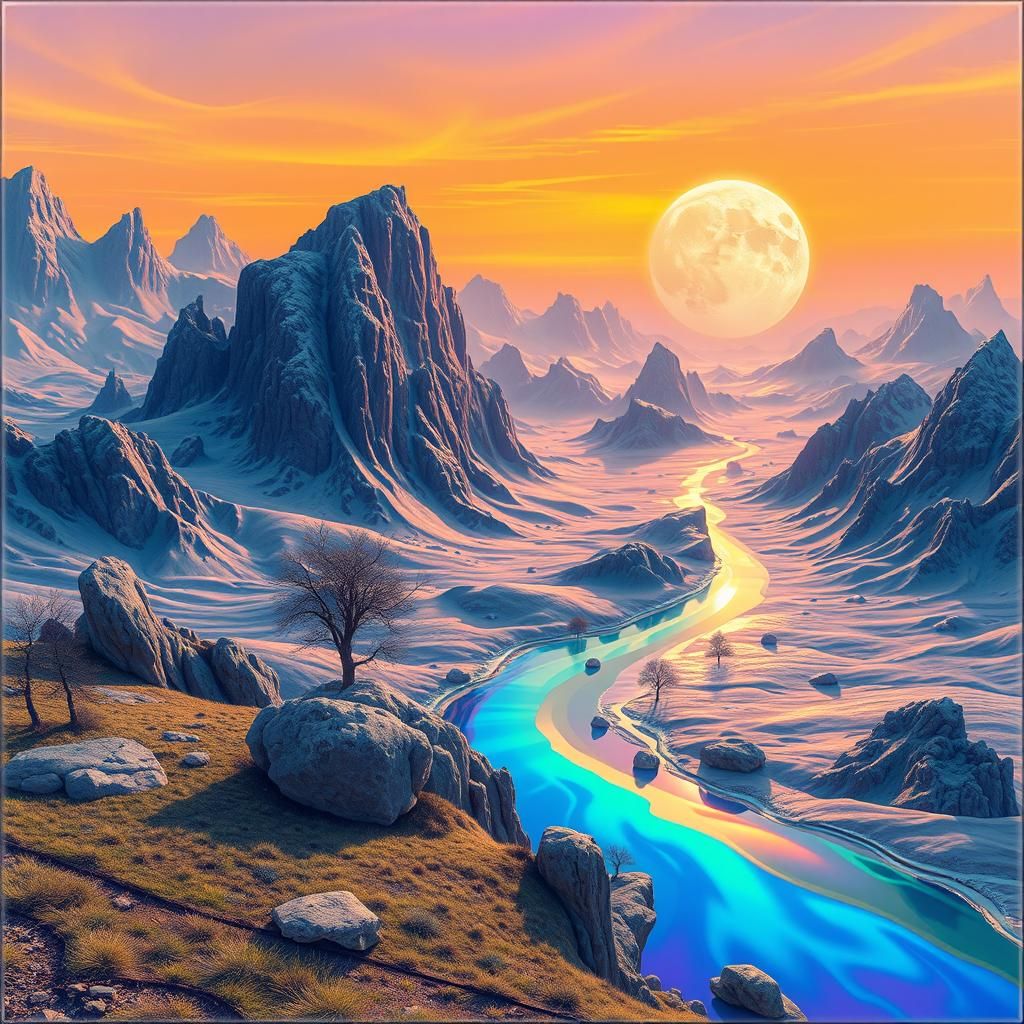 Surreal Landscape Painting in Holographic 3D