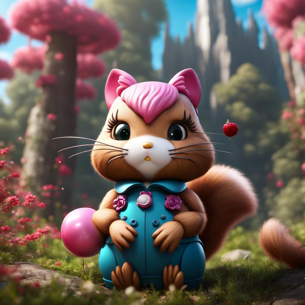 Hyperrealistic Hello Kitty Squirrel: Detailed Matte Painting