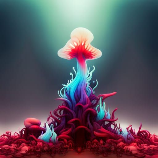 Bioluminescent Mushroom Forest with Shimmering Light