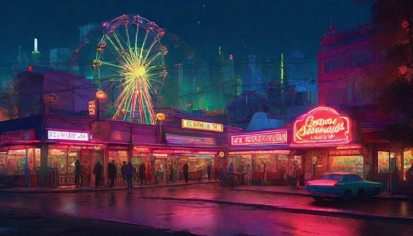 Glowing Miniature Amusement Park in Industrial Futurism