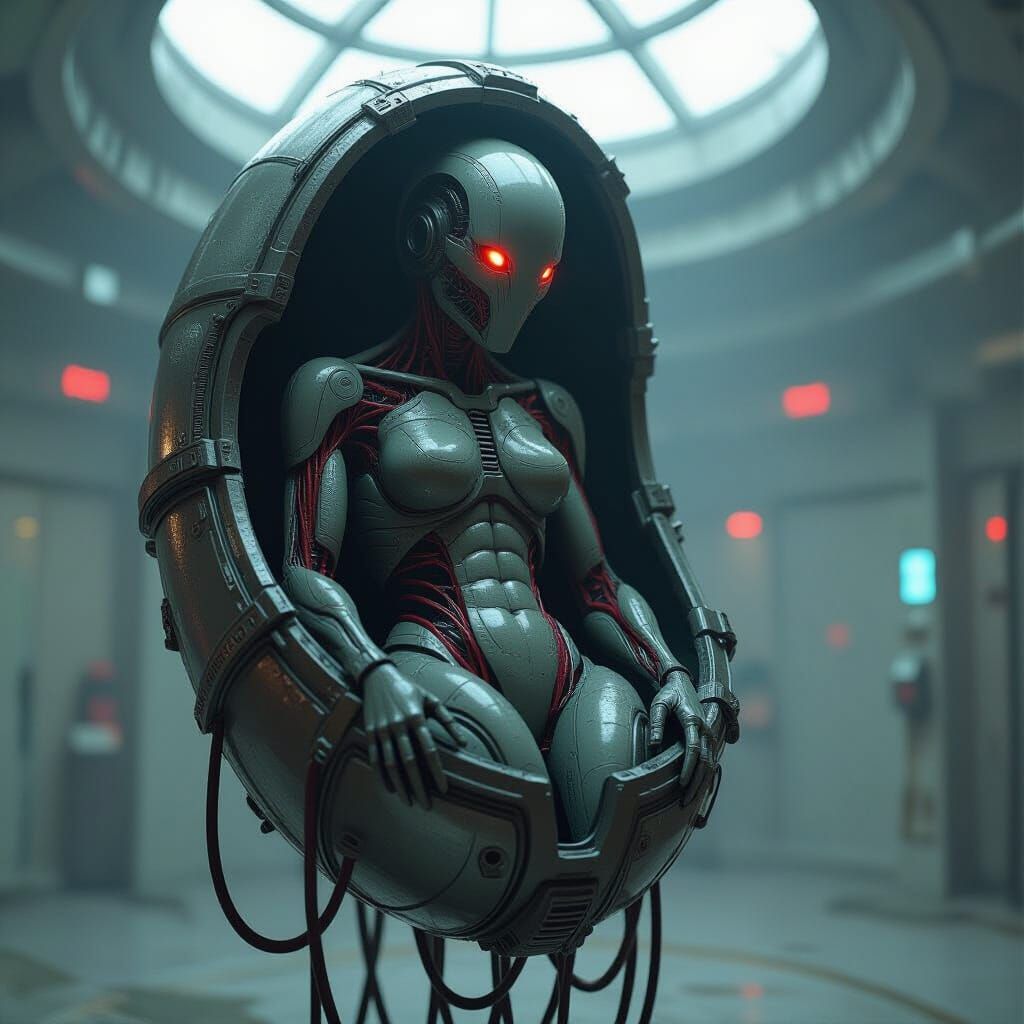 Biomechanical Chrysalis: A Dark, Surreal Emergence