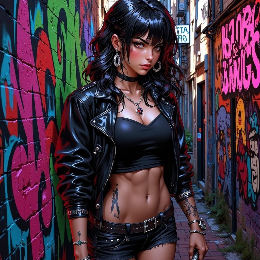 Street Artist in a Cyberpunk Alleyway