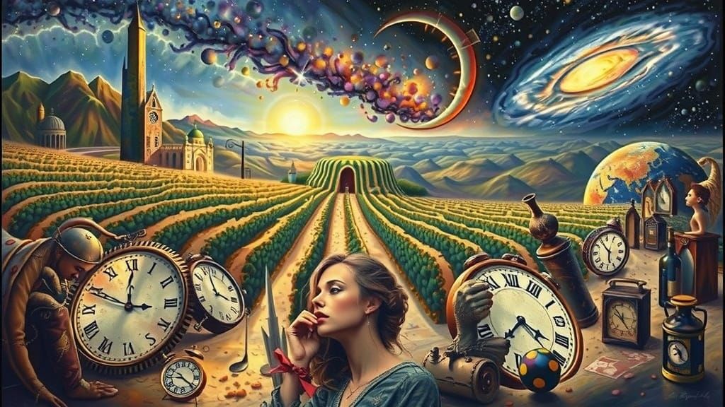 Dreamlike Woman Surrounded by Melting Time