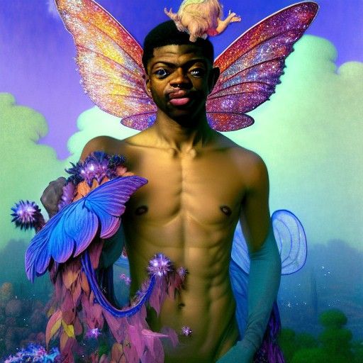 Lil Nas X as a Fairy in Art Nouveau Style