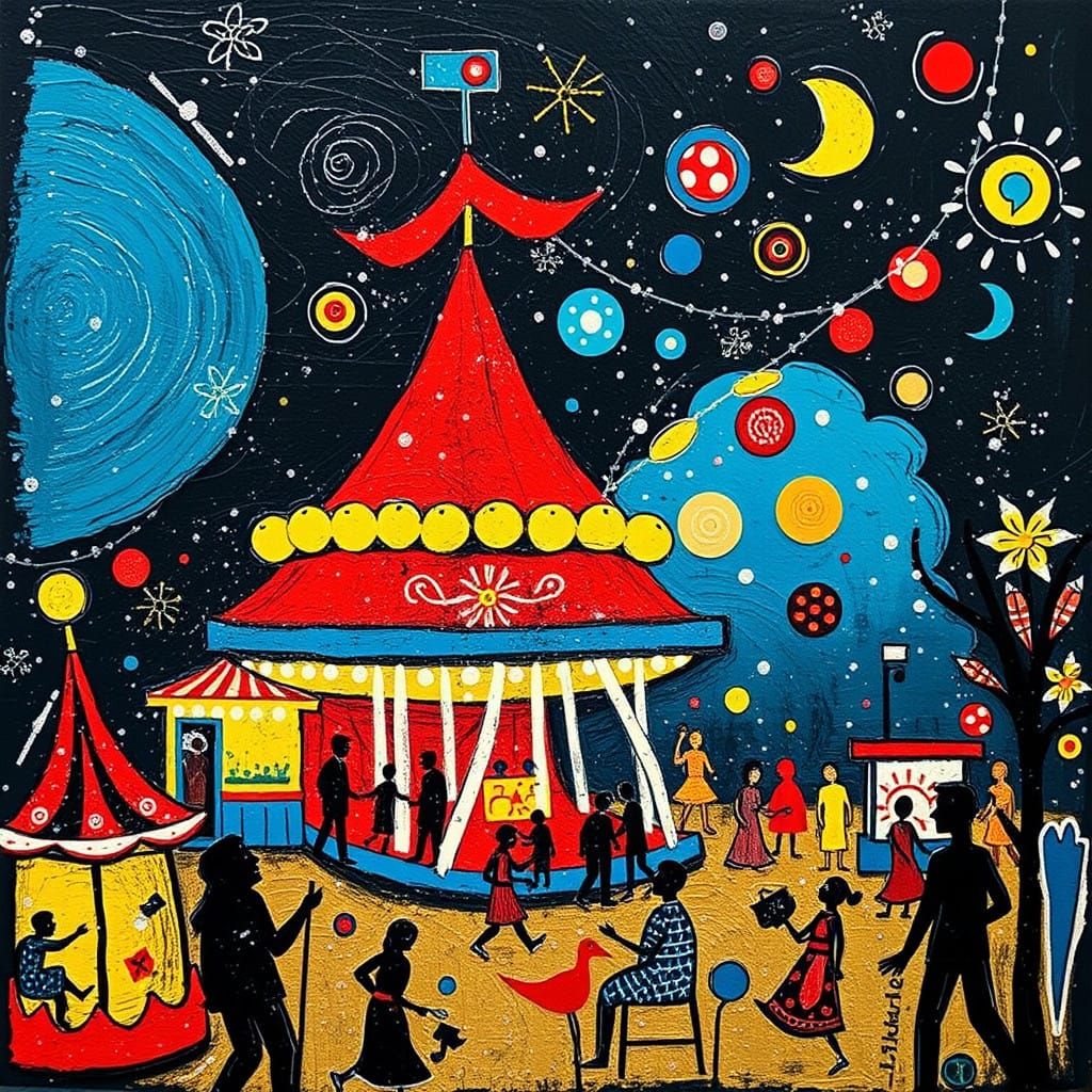 Vibrant Amusement Park Scene in Expressionist Style