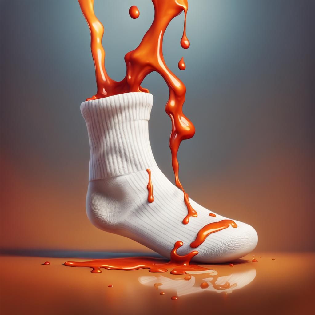 Hyperrealistic Sock Overflowing with Hot Sauce