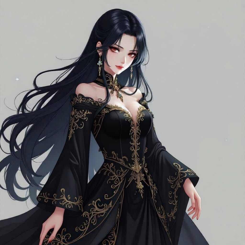 Anime Villainess with Magical Orb in Dark Fantasy Style