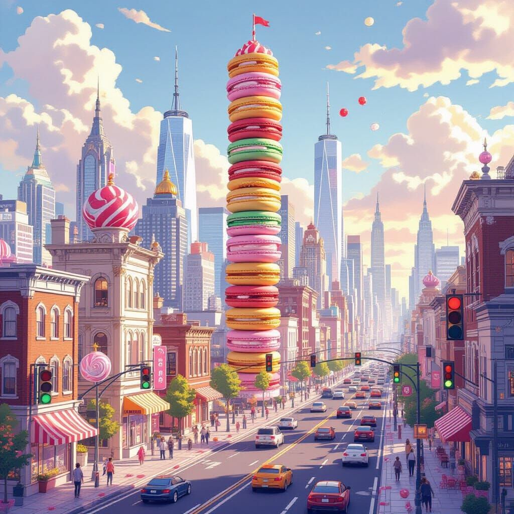 Candy City Skyline: Macaron Skyscrapers and Licorice Streets