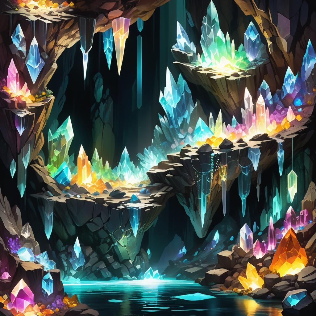 Glowing Crystals Light Fantasy Cavern