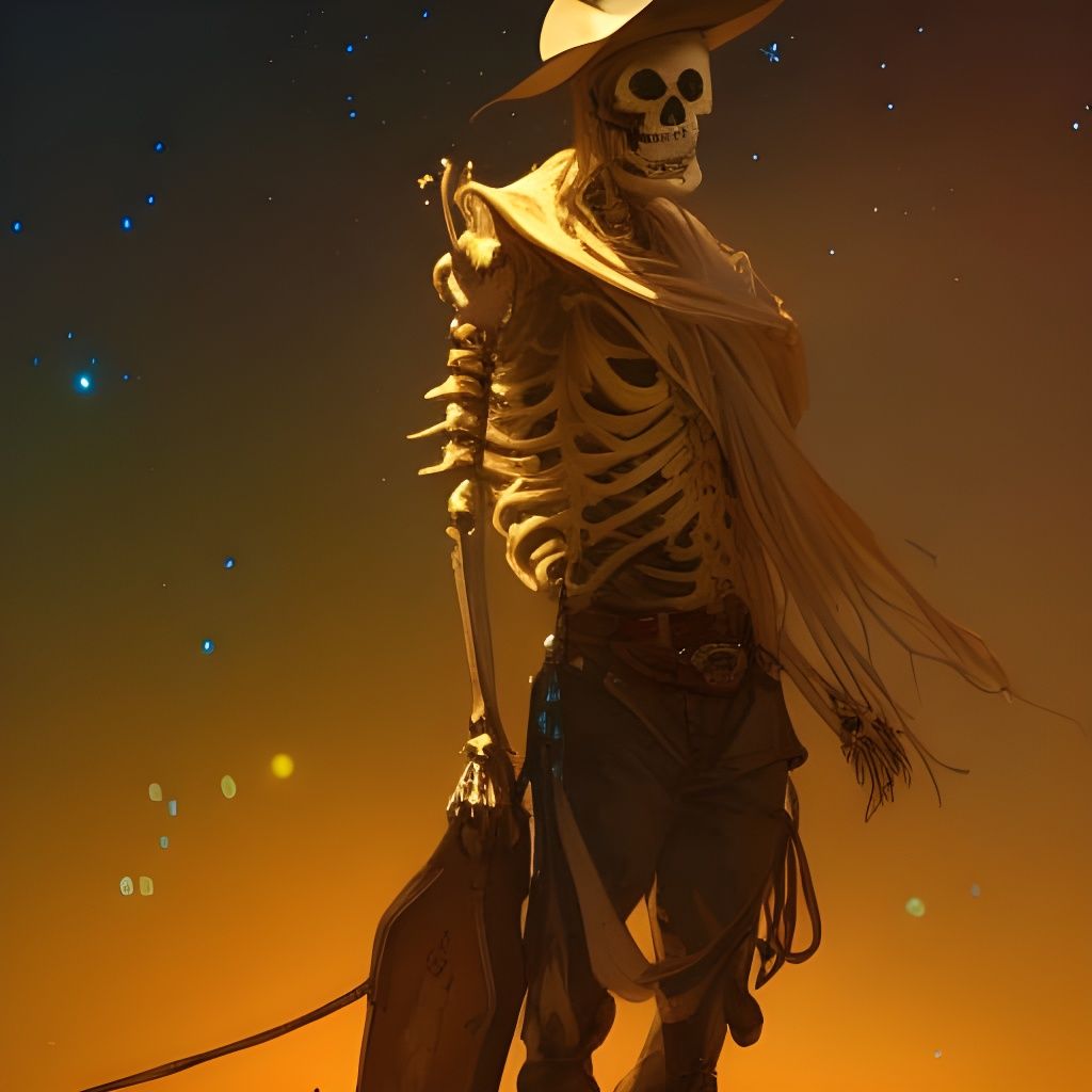 Skeleton Cowboy Stargazing: Hyperdetailed Concept Art