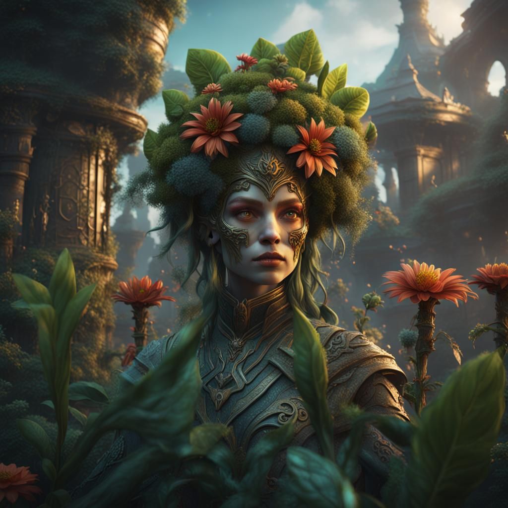 Fantastical Plant Woman in Detailed Matte Painting