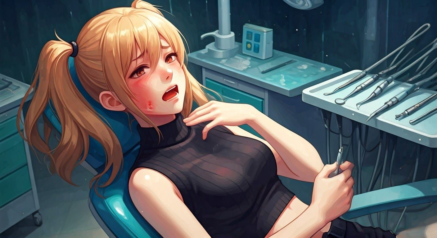 Anime Woman in Agony, Toothache, Dental Surgery