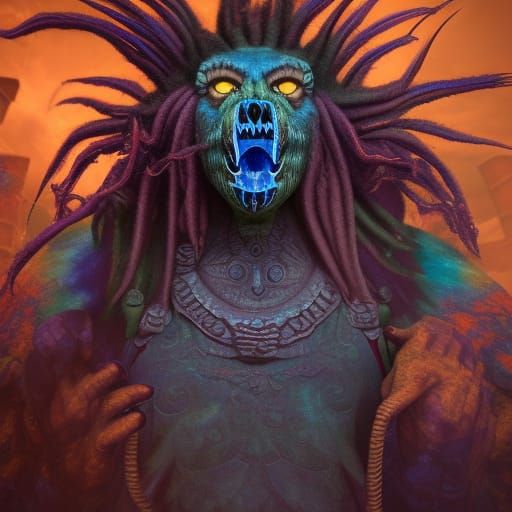 Gargoyle with Dreadlocks in Tie-Dye Shirt