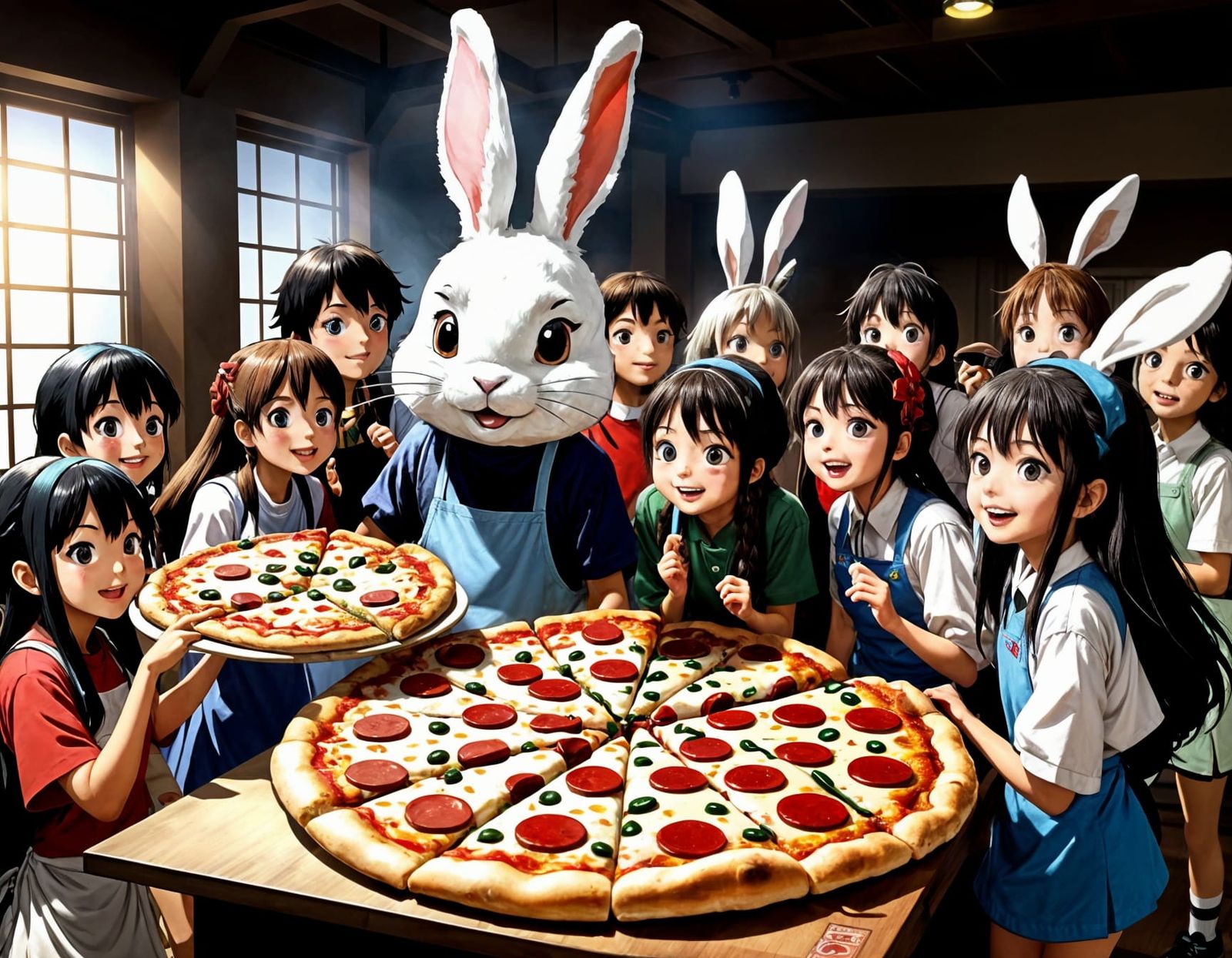 Studio Ghibli Pizza Party with Rabbit Mascot