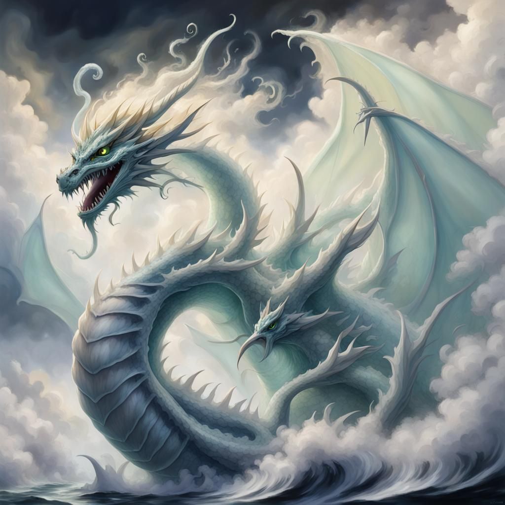 Vapour from ocean morphing into weak dragon features, wispy ...