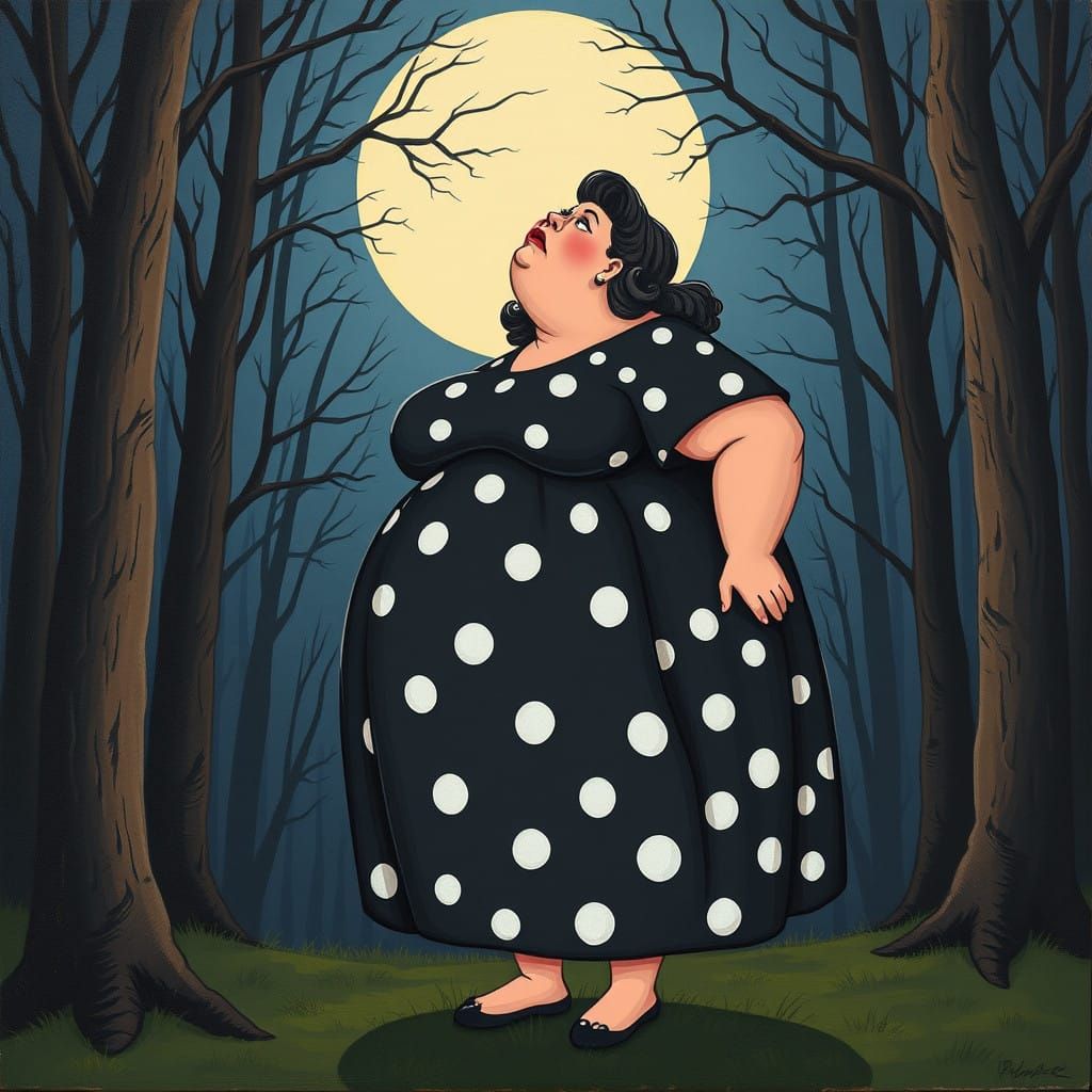 A Sorrowful Moonlit Forest Scene in a Comical, Cartoon Style