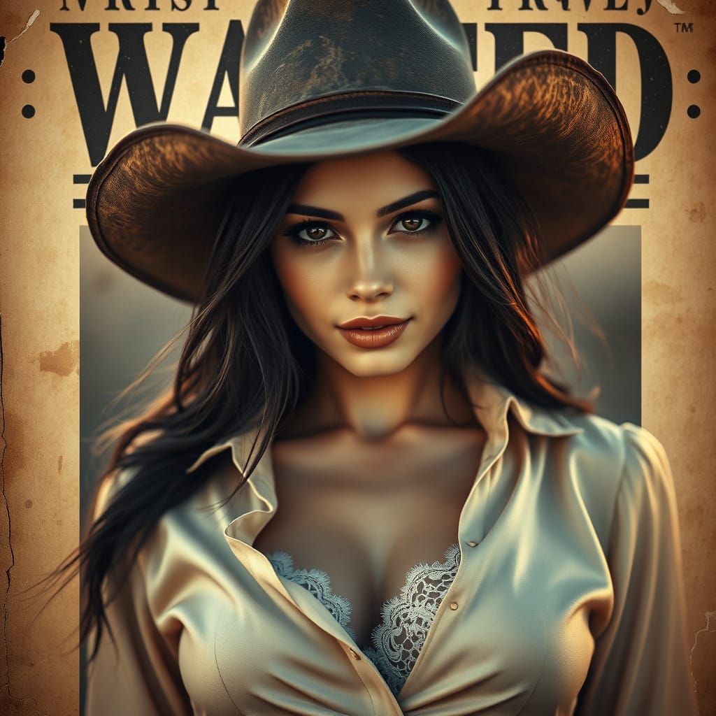 Vintage Cowgirl Portrait with Distressed Texture