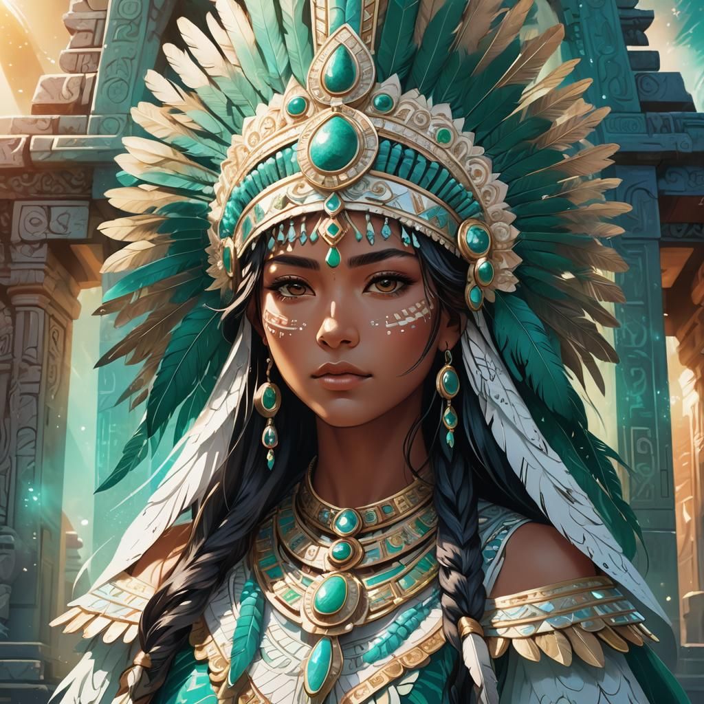 Aztec Woman Portrait in Vibrant Anime Style
