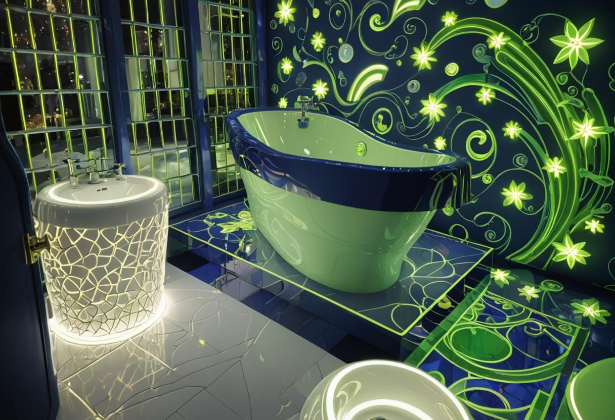 Futuristic Bathroom with Bioluminescent Floor Design