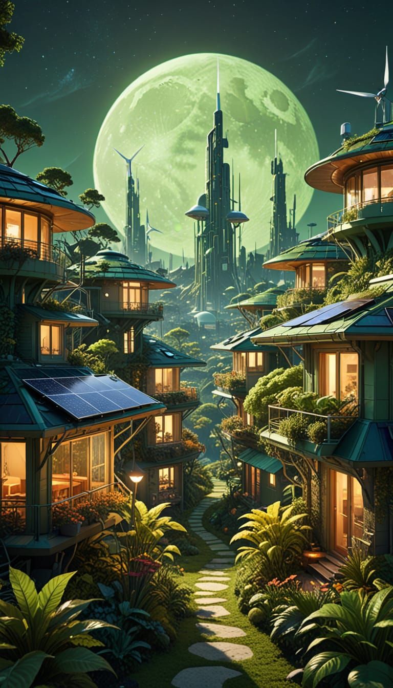 Surreal Futuristic Cityscape Unveils Sustainable Moon Settle...