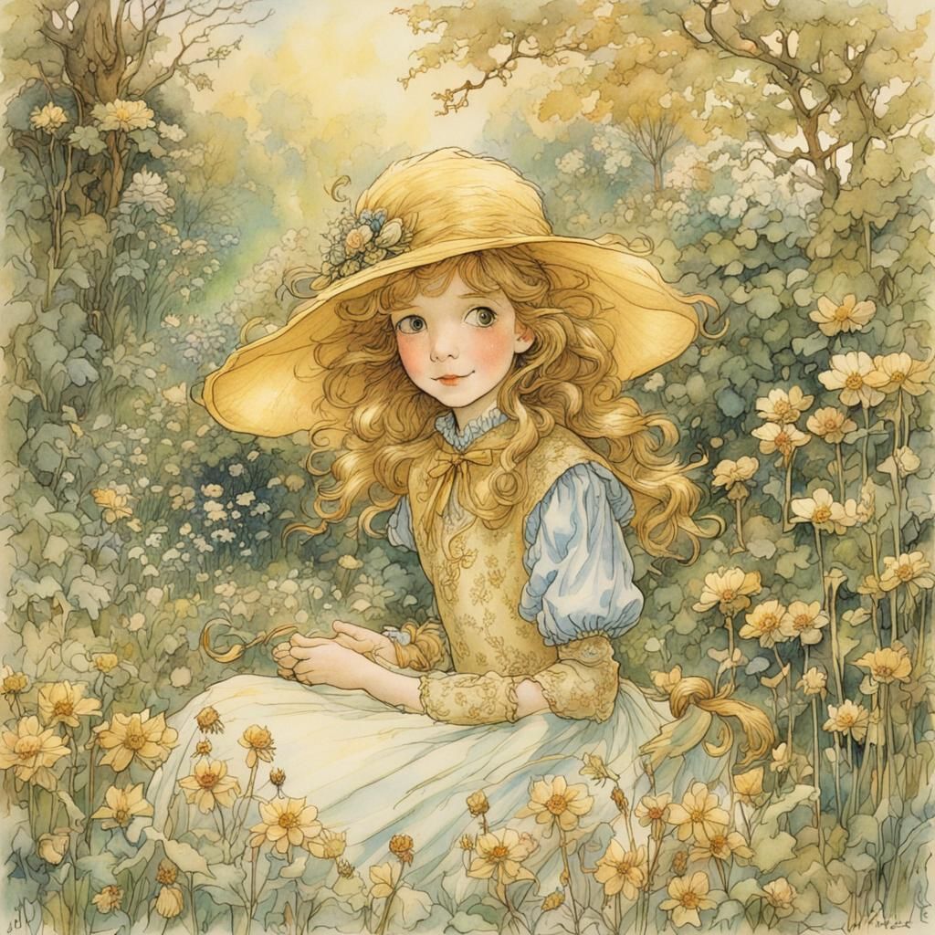 Golden Girl in Whimsical Garden Art