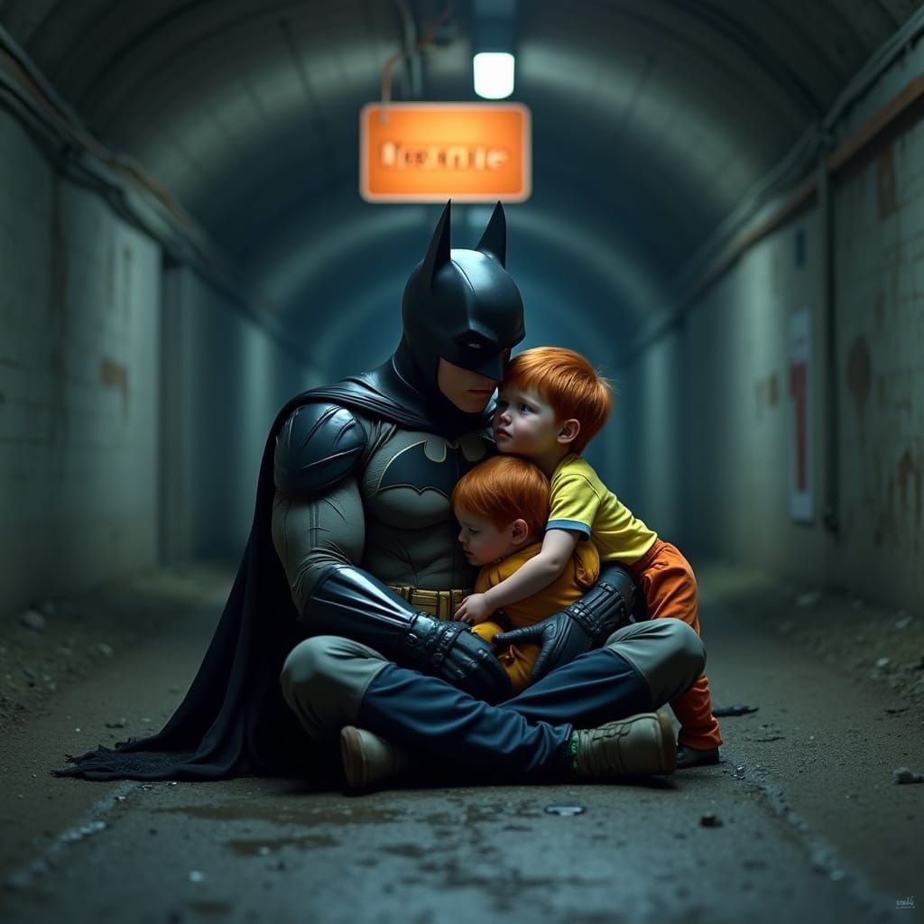 Batman Comforted by Redheaded Siblings