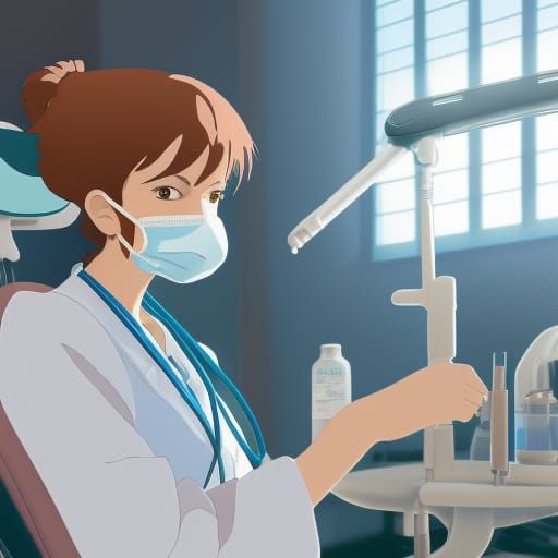 Girl with Dentist in Anime Style Dental Office