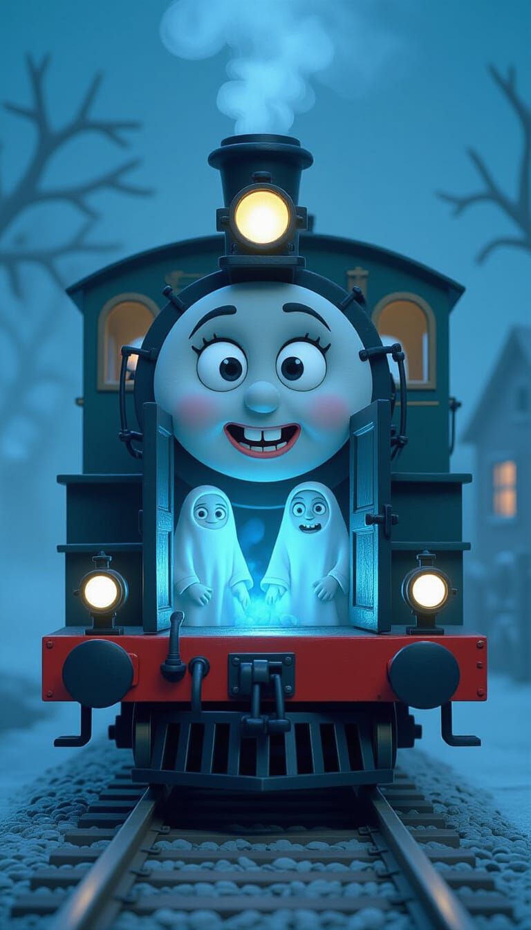 Spooky Cartoon Train in Tim Burton Claymation Style