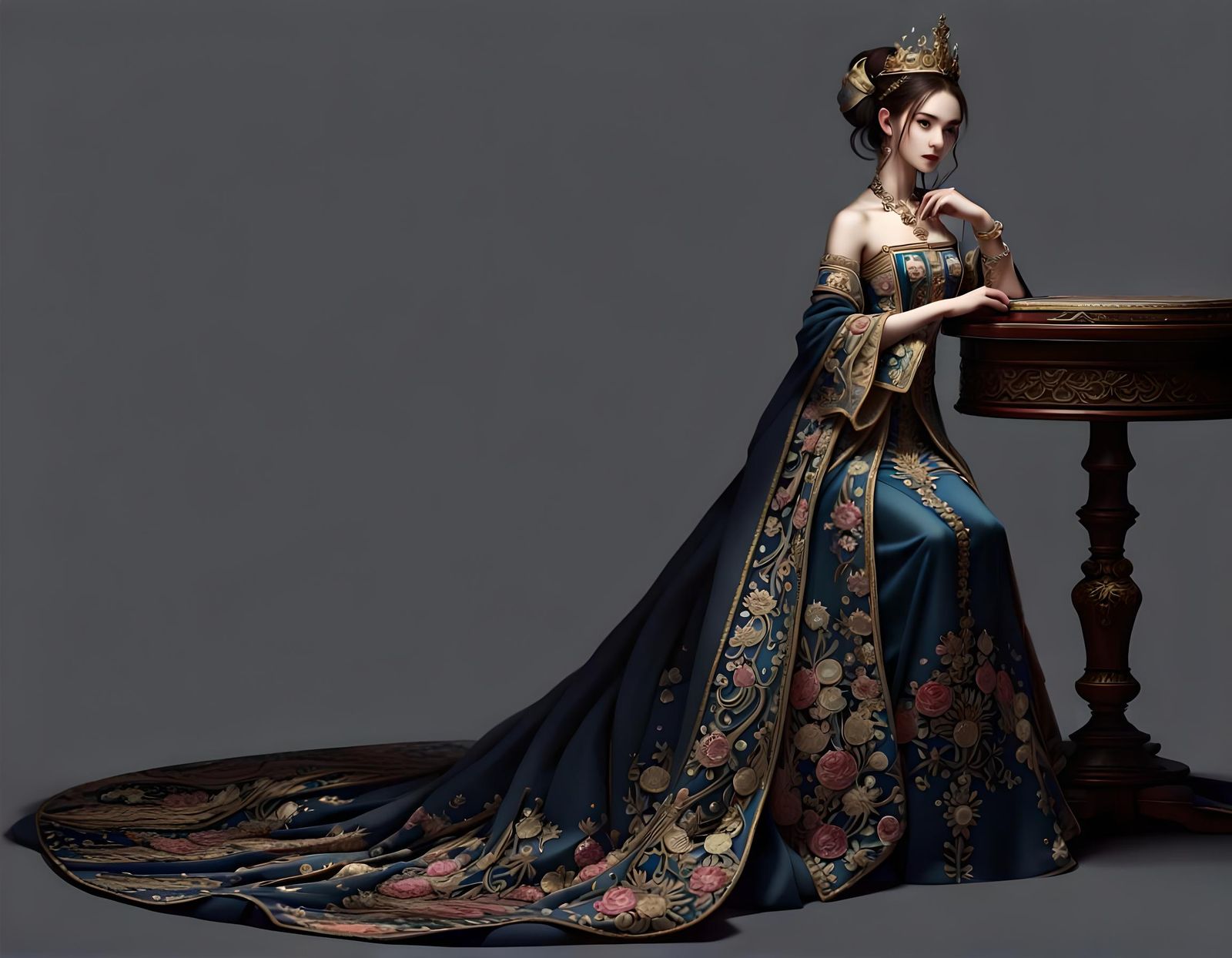 Empress in Chiaroscuro Style Dress with Jewels