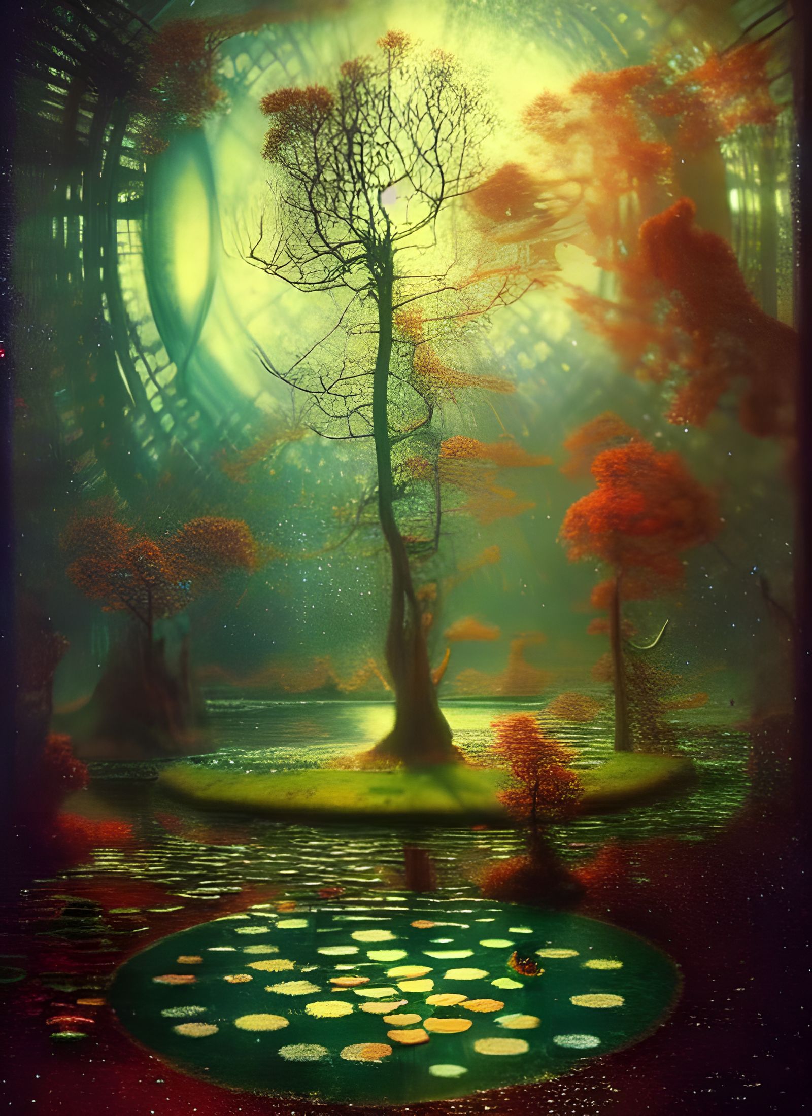 Magical Isometric Autumn Landscape with Chess Pieces